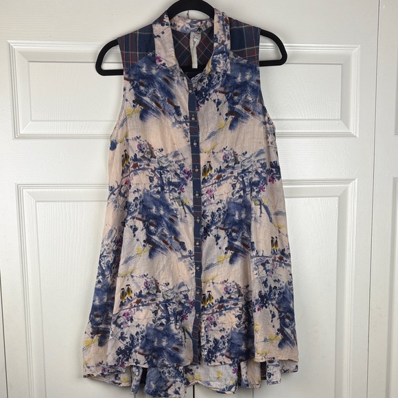 Arrata Silent Journey Tops - Arrata Silent Journey Abstract Floral Cotton Button Boho Tunic Size Medium
